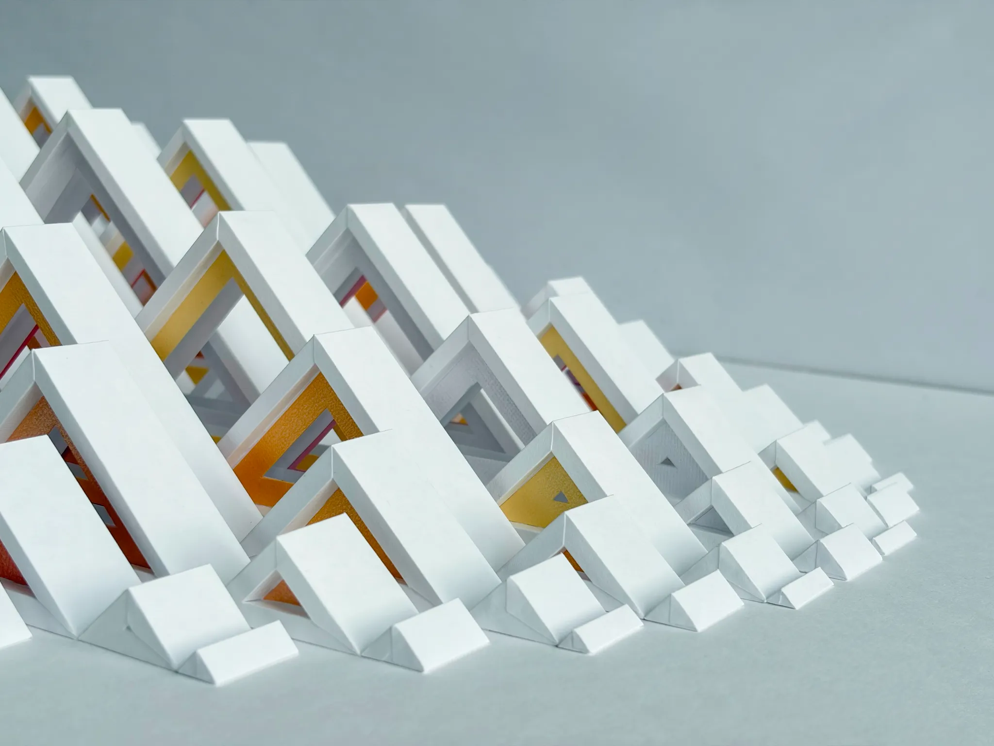 No. 24 – Triangula – Side view, the triangles stepping down towards the edge and showing yellow and orange inside